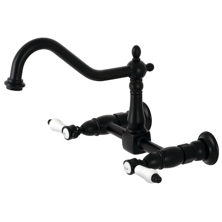 Kingston Brass KS1240BPL Bel-Air Wall Mount Bridge Kitchen Faucet, Matte Black KS1240BPL